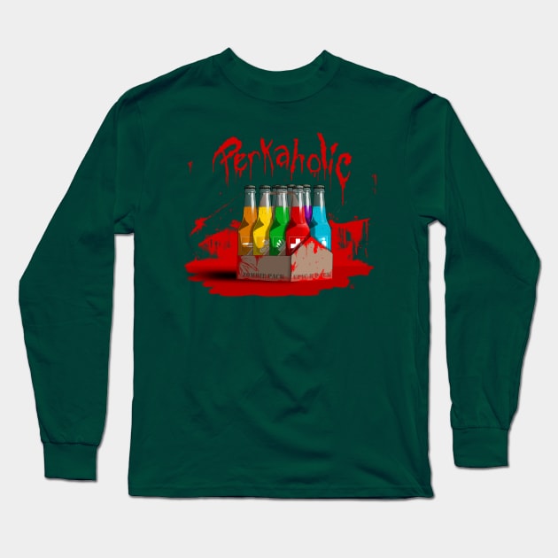 Zombie 8-Pack Bloodied Perkaholic on Leaf Green Long Sleeve T-Shirt by LANStudios